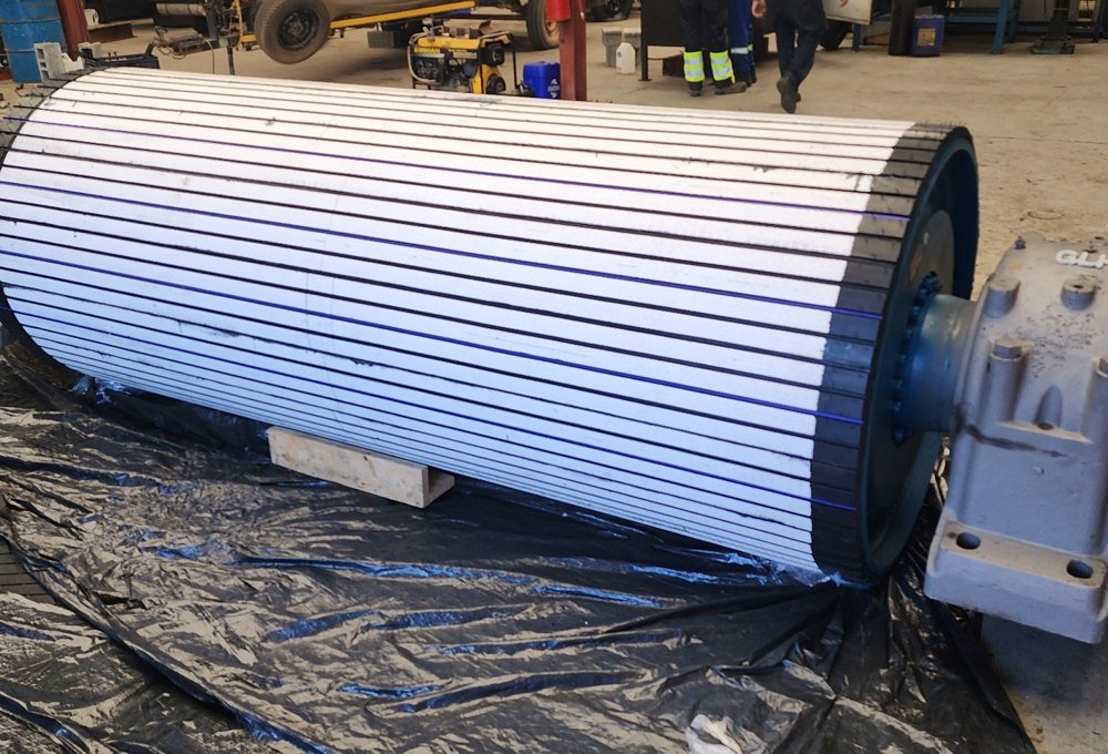LTS team applying Flexco ceramic lagging